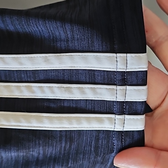 adidas Heather Dark Blue Short Sleeve Tee with White Stripes - Picture 9 of 13